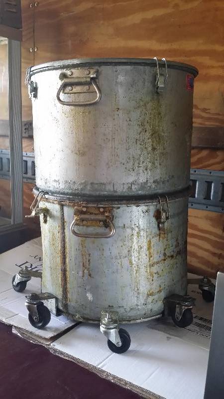 Double Canister Used Grease Bucket with Lids & Removable Dolly on Casters