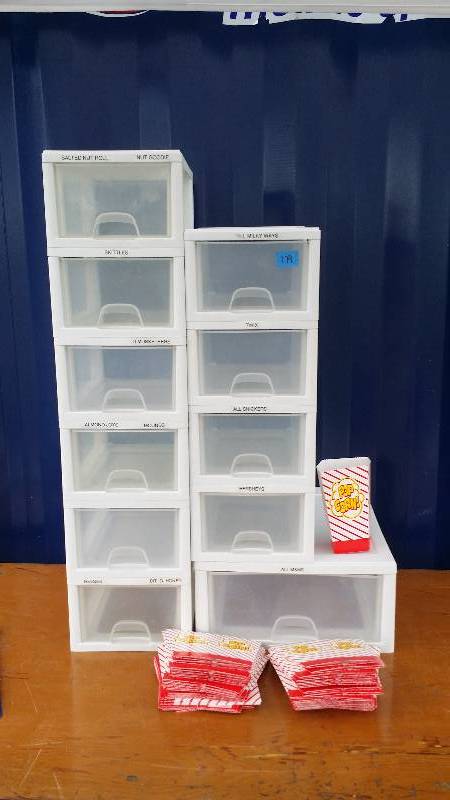 10 Single Stackable Plastic Storage Drawers & 1 Larger Plastic Storage Drawer  Popcorn Containers