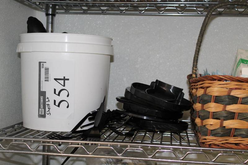 lot 554 image: Shelf Lot Including Wine Glasses Ciroc Pouring Pitcher Tongs & Serving Spoons And More.