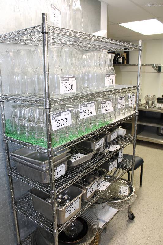 lot 504 image: Metal Shelving Unit wWire Grate Shelves & Wheels Contents Not Included 18 x 48 x 75.
