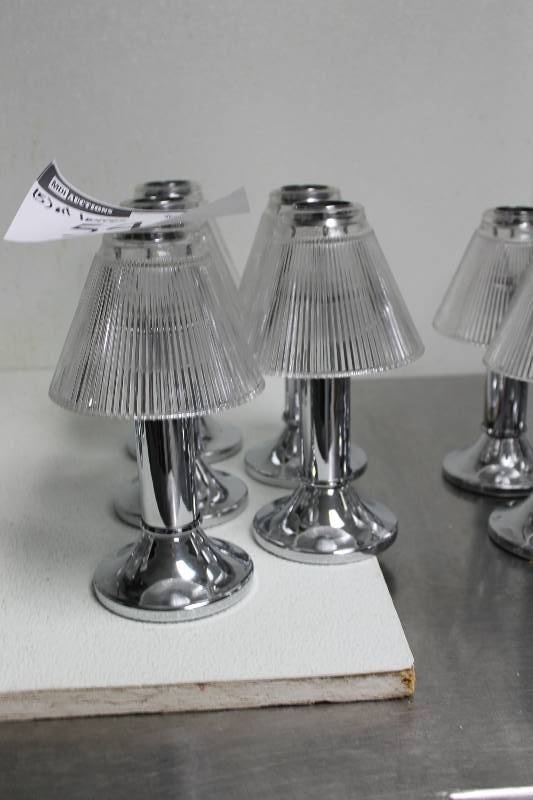 lot 545 image: Lot of (5) Oil Lamps wClear Fixtures & Stainless Steel Style Bases.