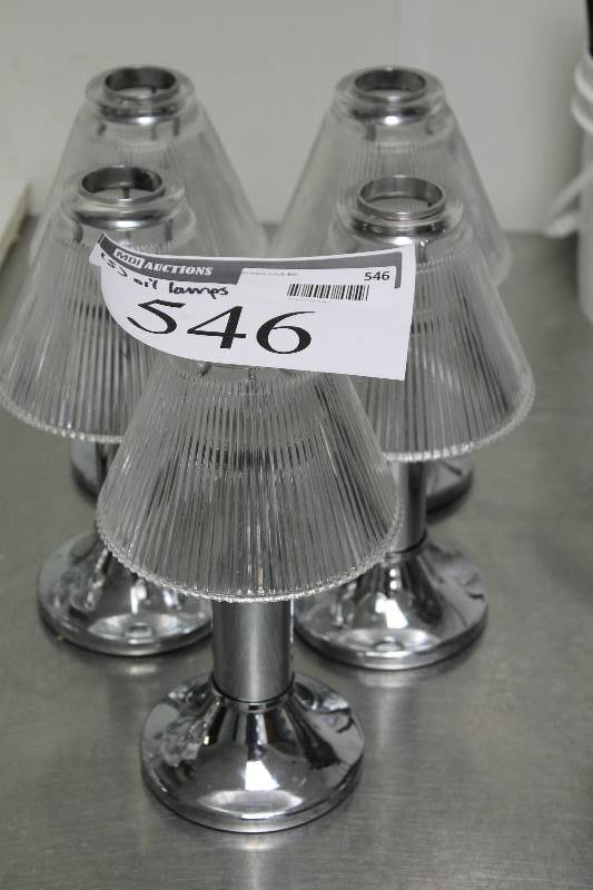 lot 546 image: Lot of (5) Oil Lamps wClear Fixtures & Stainless Steel Style Bases.