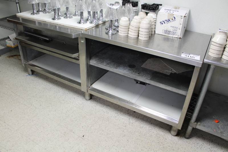 lot 506 image: Stainless Steel Hot Food Table wDual Lower Shelf Contents Not Included 88 x 32 x 34.