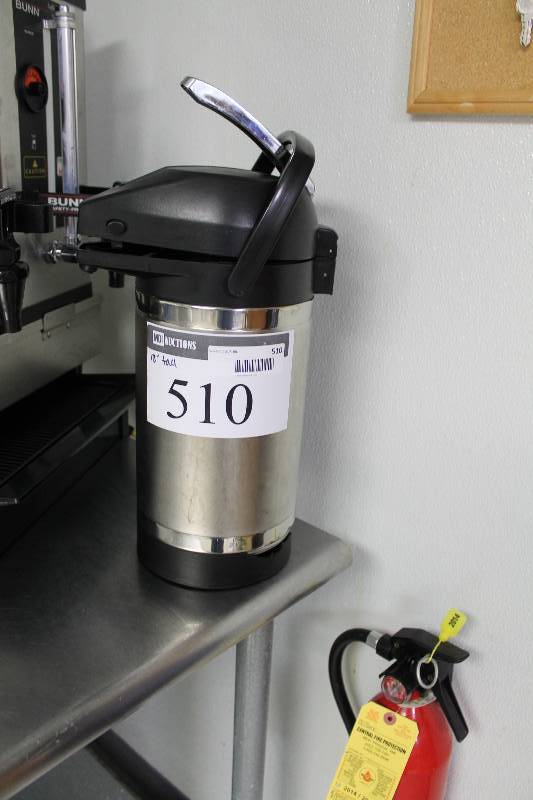 lot 510 image: Shuriz Jo Coffee Pot wPump Lid & Handle Stainless SteelBlack 18 Height.