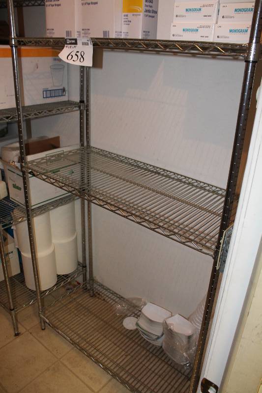 lot 658 image: Metal Grate Shelving Unit Does Not Include Contents 18 x 41 x 74.