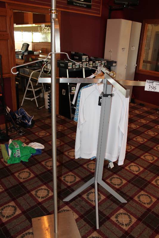 lot 396 image: Lot of (3) Clothing Racks wMetal Bases Contents Not Included.