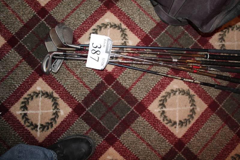 lot 387 image: Lot of (6) Golf Clubs Including Palmer Pitching Wedge Hogan Pitching Wedge 56 Degree Club And More.