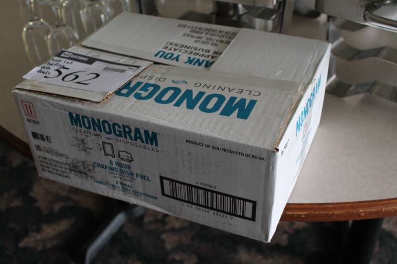 lot 562 image: Box Lot of Monogram Cleaning Dosposables 6 Hour Chafing Dish Fuel app. 12 ct.