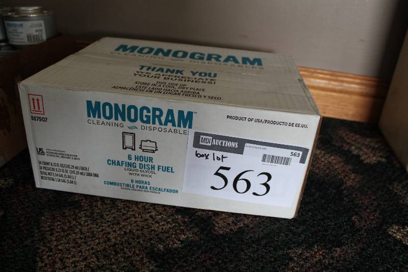 lot 563 image: Box Lot of Monogram Cleaning Dosposables 6 Hour Chafing Dish Fuel app. 12 ct.