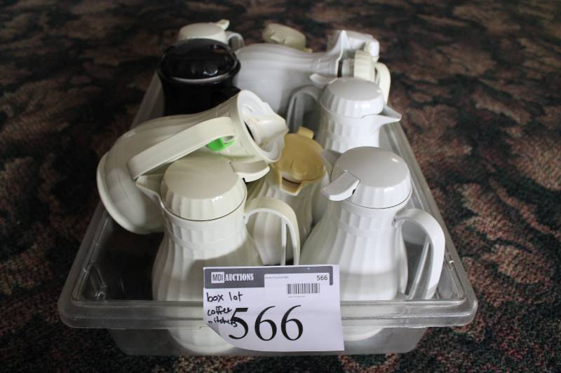 lot 566 image: Box Lot of Coffee Serving Pitchers wSpout & Lid.