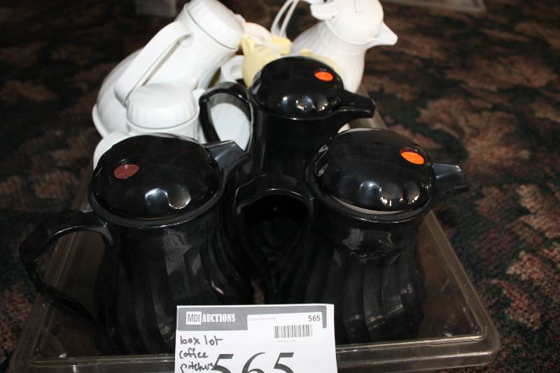 lot 565 image: Box Lot of Coffee Serving Pitchers wSpout & Lid.