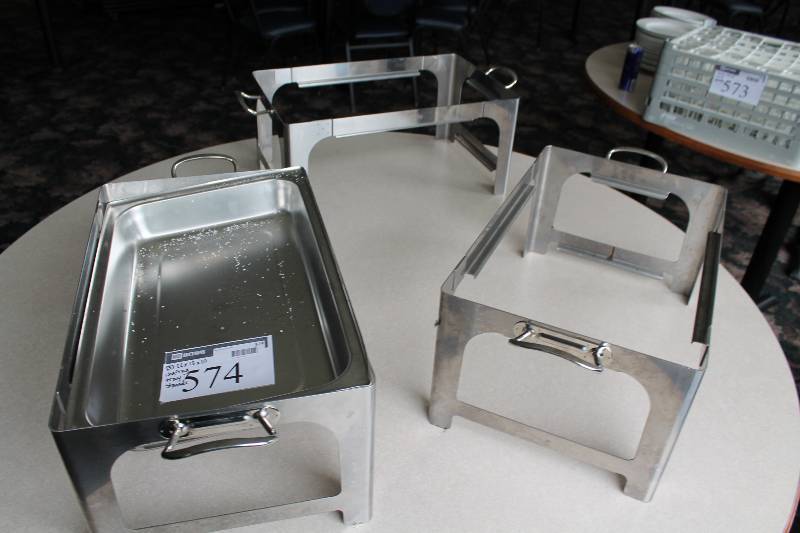 lot 574 image: Lot of (3) Stainless Steel Buffet Dish Holders wHandles 22 x 13 x 10.