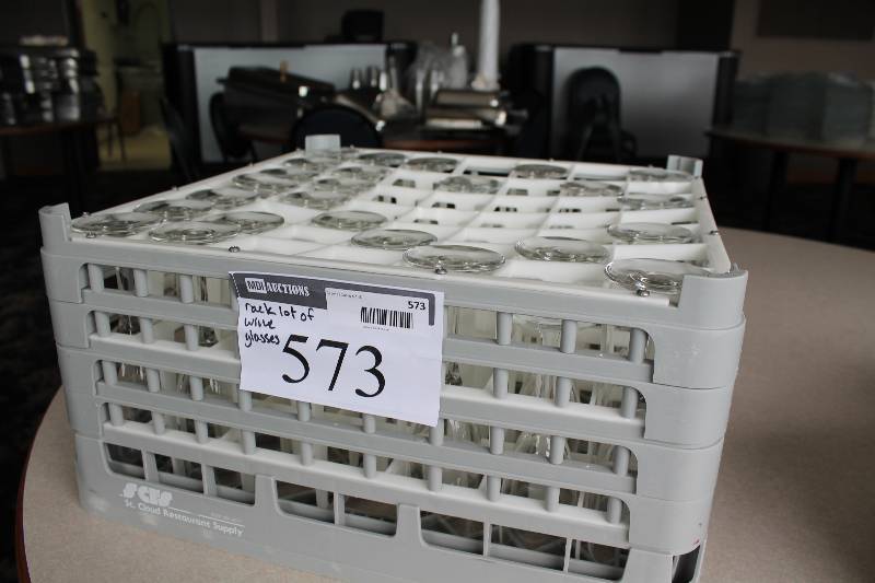lot 573 image: Dish Rack Lot of Wine Glasses Flute Style.