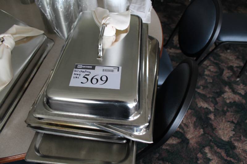 lot 569 image: Lot of (6) Chafing Tray Lids Stainless Steel.