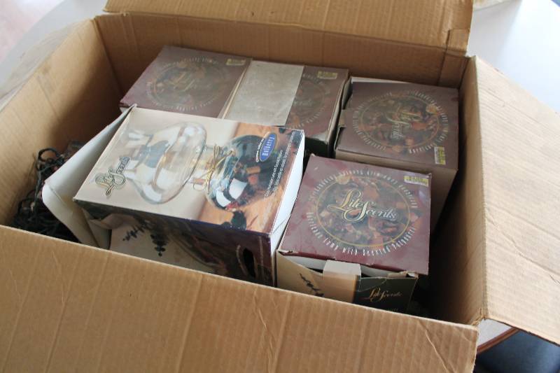 lot 603 image: Box Lot of Decorative Candle Burners wGlass Fixtures.