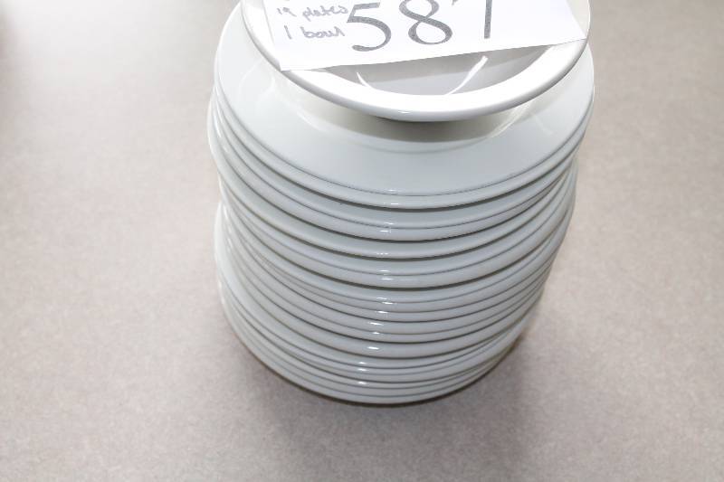 lot 587 image: Lot of (20) White Ceramic Dishware Plates (19) Bowls (1).