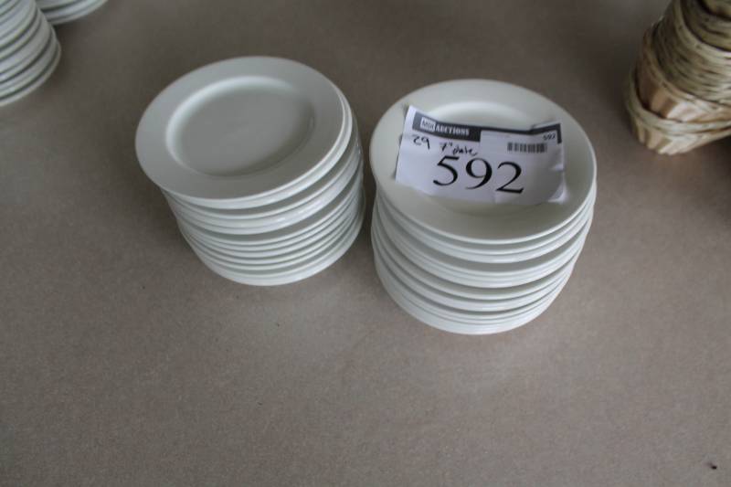 lot 592 image: Lot of (29) White Ceramic Plates 7.