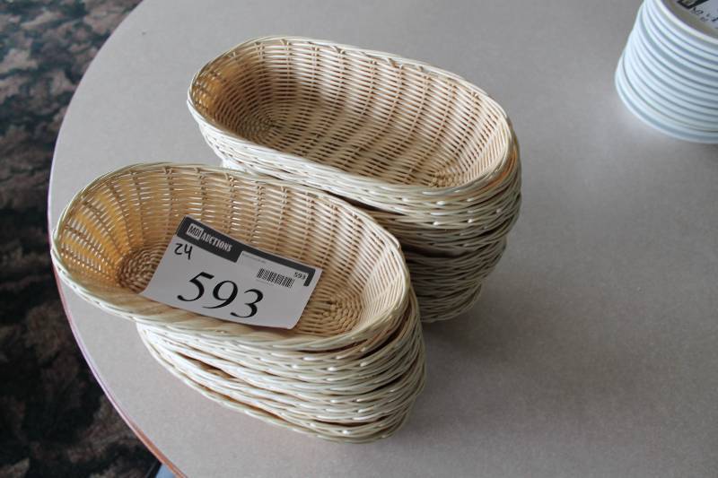 lot 593 image: Lot of (24) Wicker Baskets For Bread Rolls.