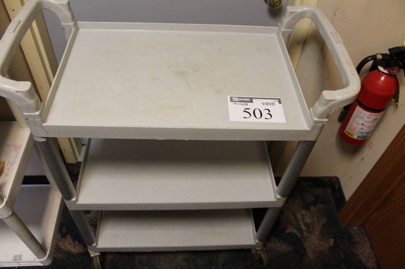 lot 503 image: Plastic Cart wDual Lower Shelves & Wheels 33 x 17 x 38.