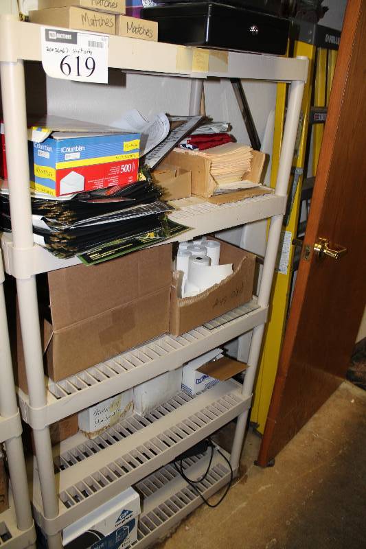 lot 619 image: Plastic Shelving Unit w3 Shelves Contents Not Included 20 x 36 x 67.