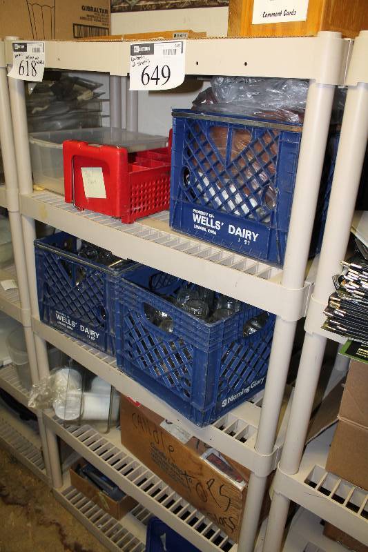 lot 618 image: Plastic Organizational Shelving Unit w3 Shelves 20 x 36 x 37 Contents Not Included.