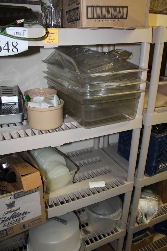lot 617 image: Plastic Organizational Shelving Unit w3 Shelves 20 x 36 x 67 Contents Not Included.
