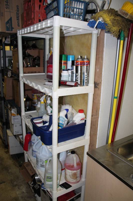 lot 620 image: Plastic Organizational Shelving Unit 14 x 34 x 72 Contents Not Included.