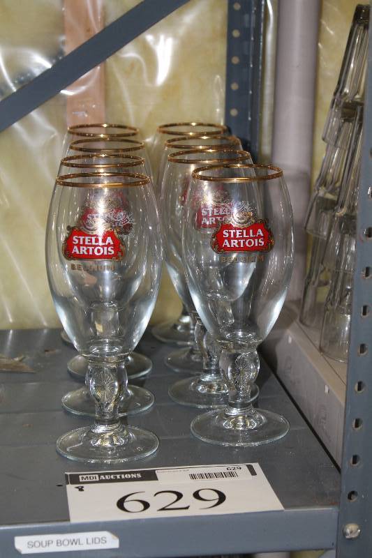 lot 629 image: Lot of (8) Stella Artois Beer Glasses.