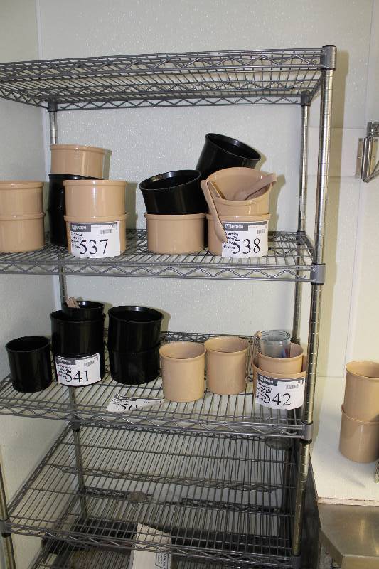 lot 505 image: Metal Shelving Unit wWire Grate Shelves Contents Not Included 24 x 36 x 75.