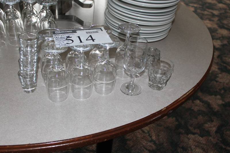 lot 514 image: Lot of (14) Glassware Including Stem Glasses (8) Drinking Cups (2) 1 Oz. Glasses (4).