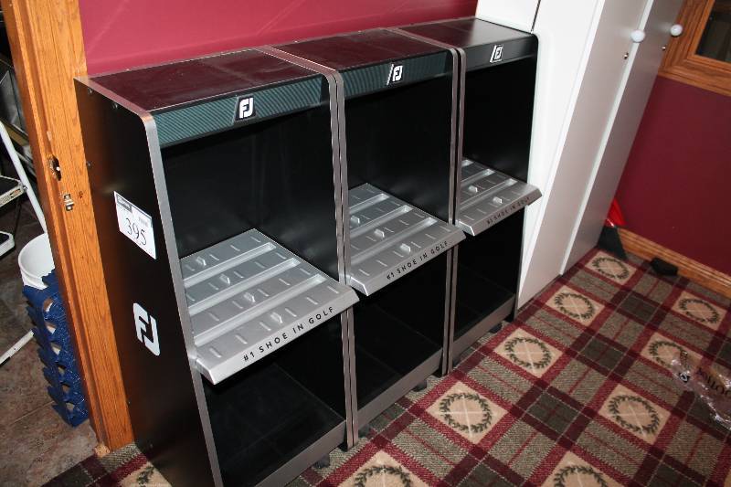lot 395 image: Lot of (3) Footjoy Display Stand w2 Shelves Contents Not Included 17.5 x 17.5 x 42.