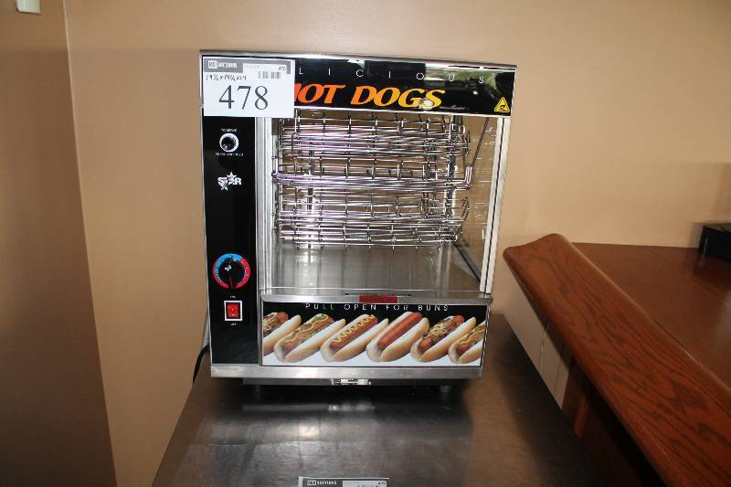lot 478 image: Stainless Steel Hot Dog Warmer wBottom Tray & Multiple Racks Settings 19.5 x 14.5 x 24.