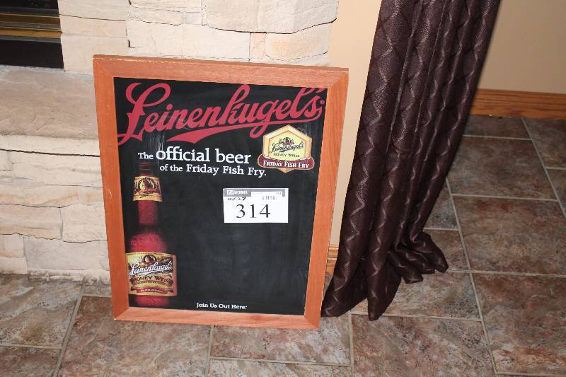 lot 314 image: Leinenkugel Chalkboard wWooden Frame 20 x 27.