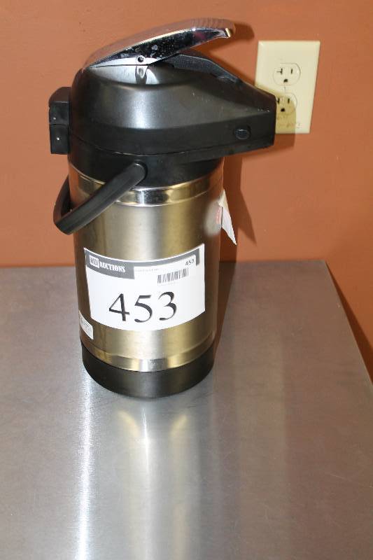 lot 453 image: Commercial Coffee Pot wPump Lid & Handle Stainless SteelBlack.