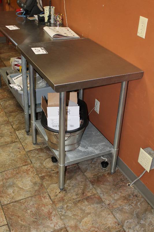 lot 470 image: Stainless Steel Prep Table wLower Shelf Contents Not Included 24 x 30 x 35.