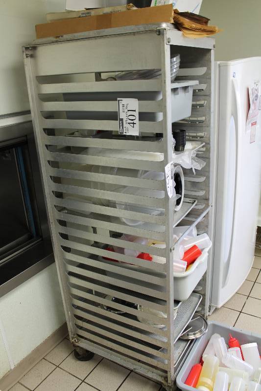 lot 401 image: Speed Rack wWheels & Metal Construction NSF Approved Includes rack Only 21.5 x 26 x 70.5.