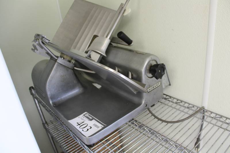 lot 403 image: Hobart Meat Slicer Model 1612E Stainless Steel Does Not Include Shelf 16.5 x 23 x 21.