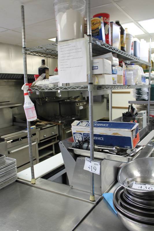 lot 419 image: Stainless Steel Metal Grate Shelving Unit Contents Not Included 24 x 71 x 55.