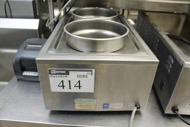 lot 414 image: Wells MFG Co. Soup Steamer Table wDual Hot Wells Stainless Steel Includes (2) Hot Well Isnerts 14.5 x 22.5 x 10.