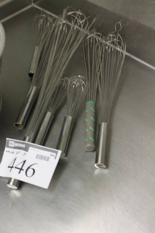 lot 446 image: Lot of (7) Metal Whisks wHandles.