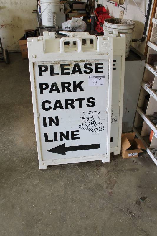 lot 73 image: Lot of (2) Folding Plastic Signs wBlack Lettering 27 x 46.