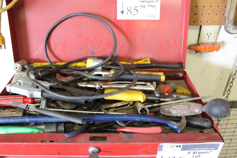 lot 85 image: Contents of Top Tray Including Adjustable Wrench Gauge Clamp Grip And More.