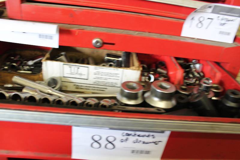 lot 88 image: Contents of Drawer Including Sockets, Miscellaneous Sizes & Shapes Socket Wrench.
