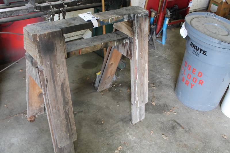 lot 93 image: Lot of (2) Wooden Sawhorses 36 x 7 x 30.