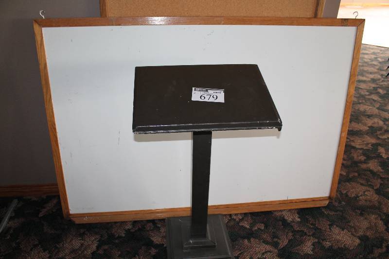 lot 679 image: Lot of (2) Including Podium Stand White Board wWooden Frame 48 x 72  17 x 24 x 42.