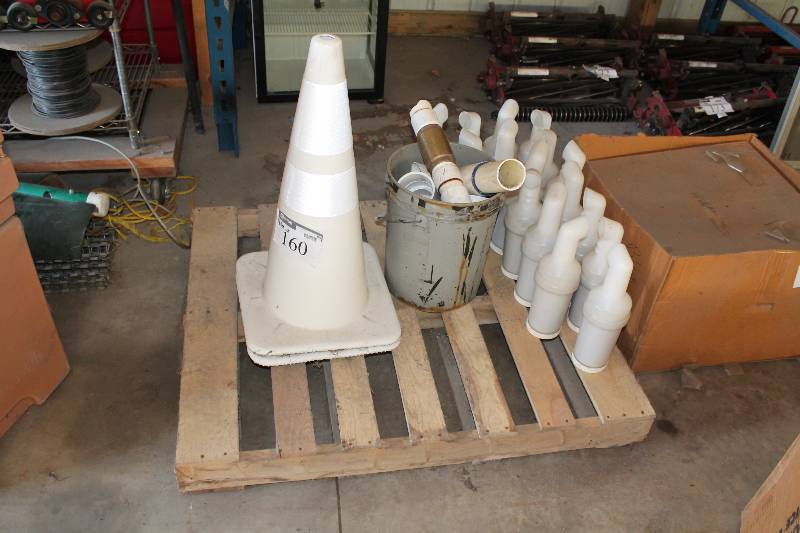 lot 160 image: Pallet Lot Including Caution Cones Plastic Containers And More.