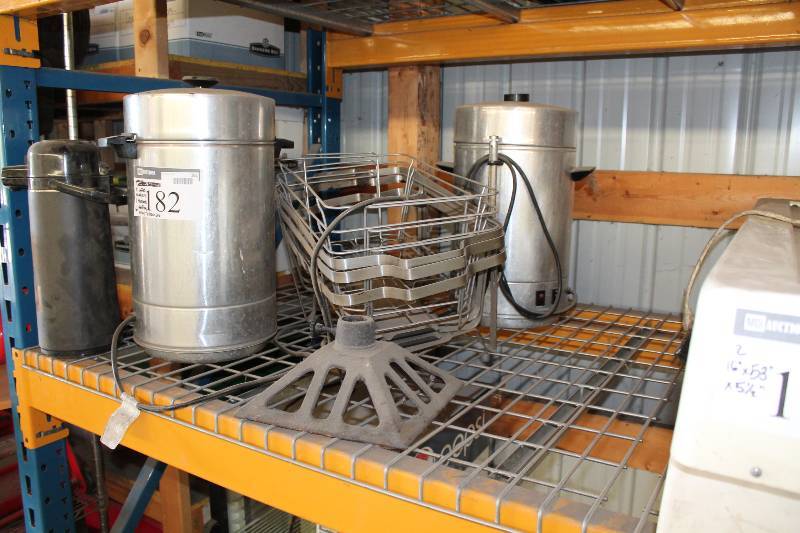 lot 182 image: Lot of (7) Including Coffee Makers (2) Thermos (1) Chaffing Tray Stands (6).
