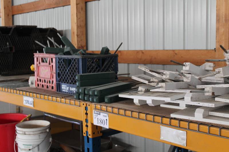lot 180 image: Shelf Lot of Wooden Markers wMetal Stakes This Hole & No Carts.