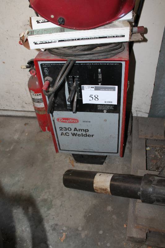 lot 58 image: Dayton 230Amp Arc Welder wCords & Protective Face Mask.