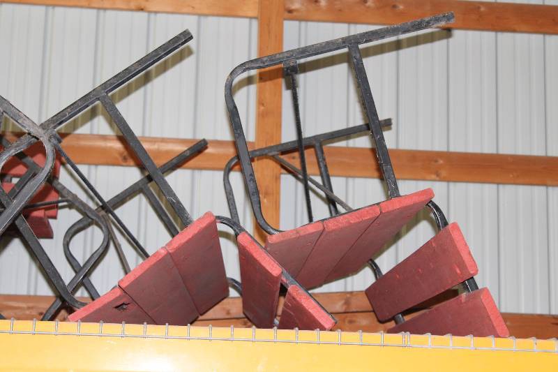 lot 203 image: Box Lot of (3) Wooden Benches wMetal Frames.